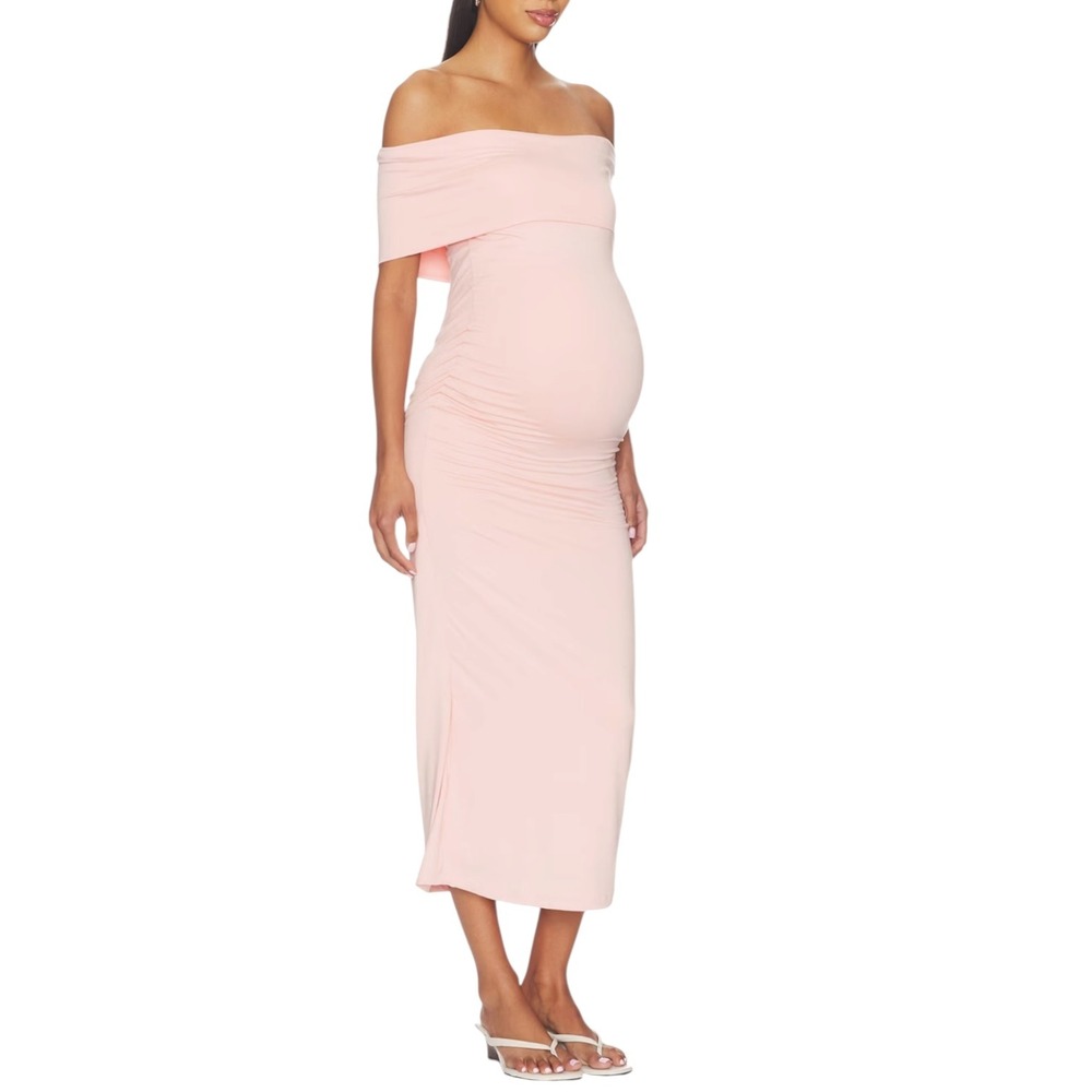 Bumpsuit The Bianca Dress Dusty Pink Off Shoulder Midi Maternity Chic Size M NWT